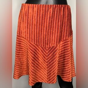 FREE PEOPLE Women’s Orange Striped Velvet Midi Skirt